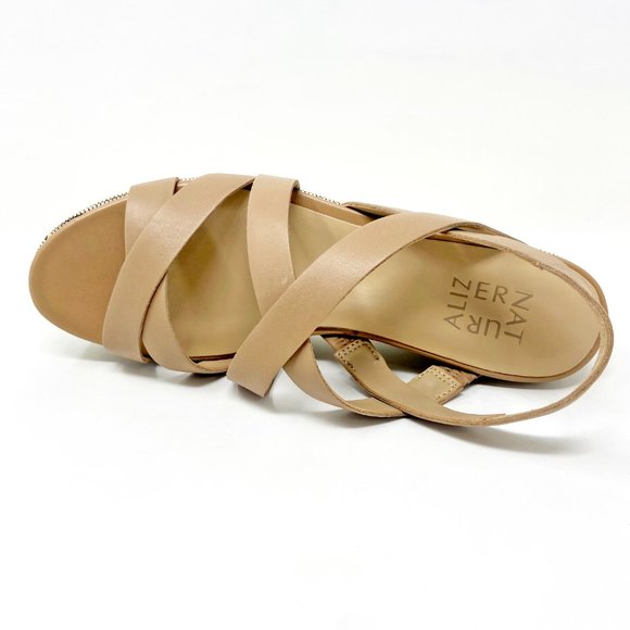 Naturalizer Cream and Tan Wedge Sandals with Crisscross Straps - Picture 4 of 5